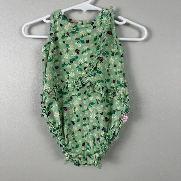 Other - Rufflebutts Baby Girl 3-6 Months Lady Bug Bubble Romper Bodysuit Green Floral